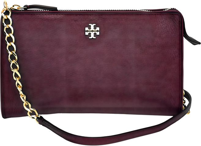 TORY BURCH 雙T-LOGO皮革拉鍊斜背包 S1067318, 酒紅色
