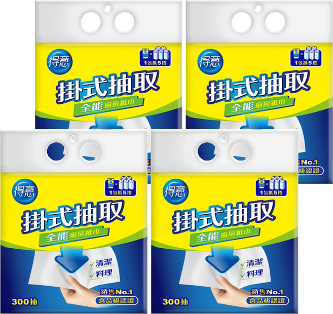 得意 掛式抽取全能廚房紙巾, 1入, 4包