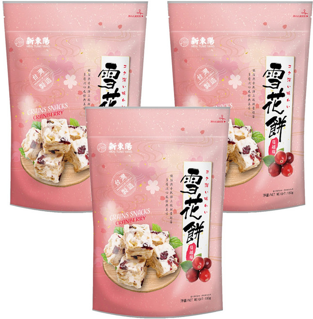 新東陽 雪花餅 蔓越莓, 180g, 3包