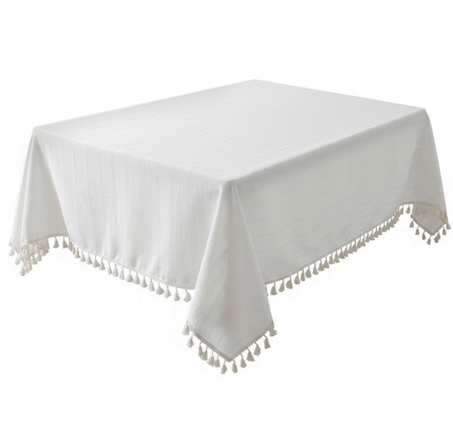 Homely Zakka 日式 ins風棉麻清新桌布 180 x 120cm, 白色, 1個