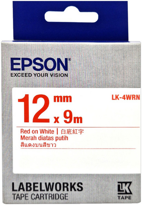 EPSON 標籤帶 LK-4WRN 12mm, 白底紅字, 9m