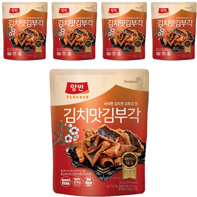 Dongwon 東遠 Yangban 兩班 泡菜風味海苔脆片, 5包, 50g