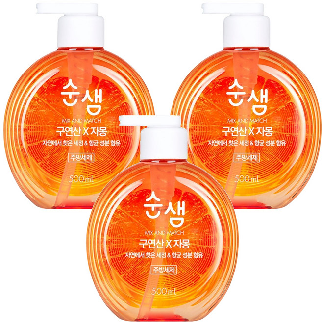 Soonsaem 檸檬酸x葡萄柚 蔬果碗盤洗潔精, 500ml, 3瓶