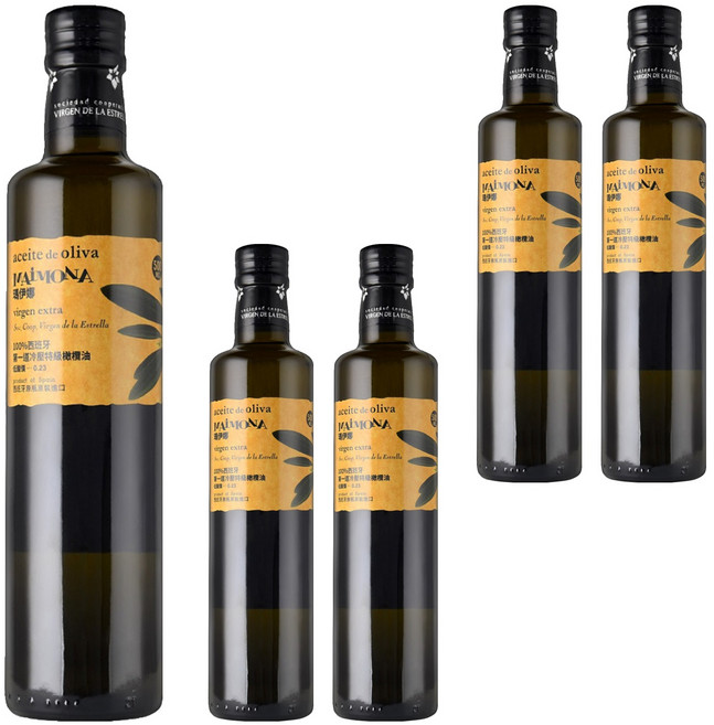 MAiMONA 瑪伊娜 嚴選100%冷壓初榨特級橄欖油, 500ml, 5瓶