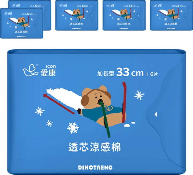 icon 愛康 DINOTAENG特別款 透芯涼感棉 護翼型, 夜用加長型(33cm), 6片, 6包