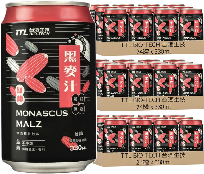 TTL BIO-TECH 台酒生技 紅麴黑麥汁, 330ml, 72罐