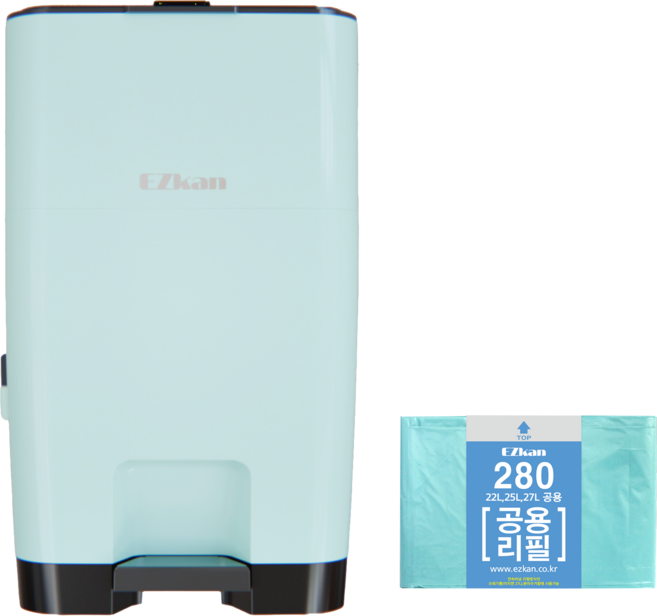EZkan 兼容計量垃圾袋 雙色尿布垃圾桶 + 補充卷組, 雙色薄荷綠, 27L, 1個