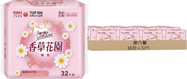 康乃馨 香草花園護墊 洋甘菊, 15cm, 32片, 16包