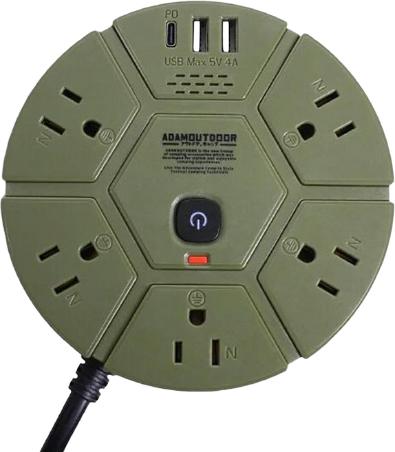 ADAMOUTDOOR 5座USB PD延長線 ADPW-PS351PD, 綠色, 1條, 1.8m