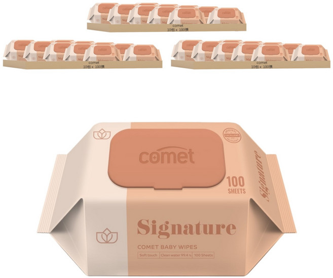 comet Baby Wipes Signature 寶寶濕紙巾 掀蓋式 加厚型, 55g, 100張, 30包