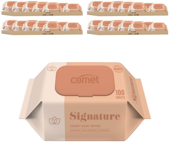 comet Baby Wipes Signature 寶寶濕紙巾 掀蓋式 加厚型, 55g, 100張, 40包