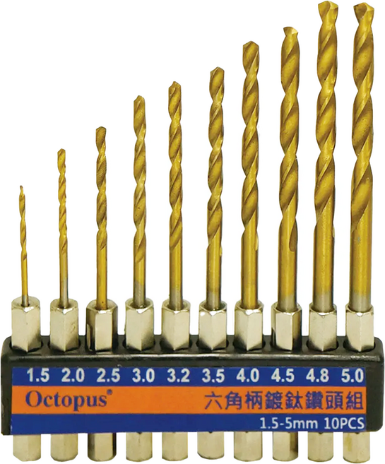 Octopus 章魚牌 六角柄鍍鈦鑽頭組 10個, 1組