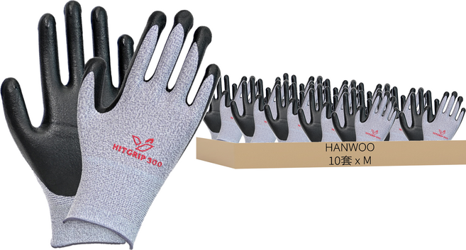 HANWOO Heat Grip 400 多用途塗層手套, 黑色 + 灰色, 10組