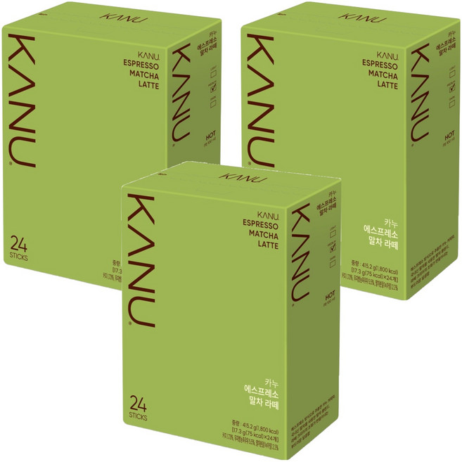 KANU 義式濃縮抹茶拿鐵三合一咖啡, 17.3g, 24入, 3個