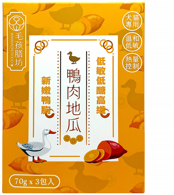 WANMIAO PETFOOD 毛孩膳坊 餐包 3包, 210g, 1盒, 鴨肉 + 地瓜