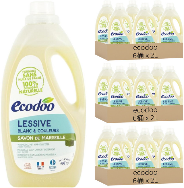 ecodoo 環保低泡沫66次洗衣精 馬賽皂, 2L, 18桶