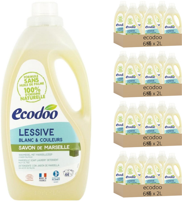 ecodoo 環保低泡沫66次洗衣精 馬賽皂, 2L, 24桶