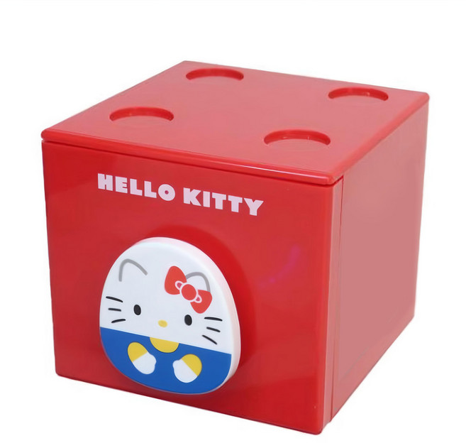 積木式方型小抽屜 ABS樹脂 尺寸約8X8.9X9CM 適用年齡6歲以上, HELLO KITTY 紅色, 1個