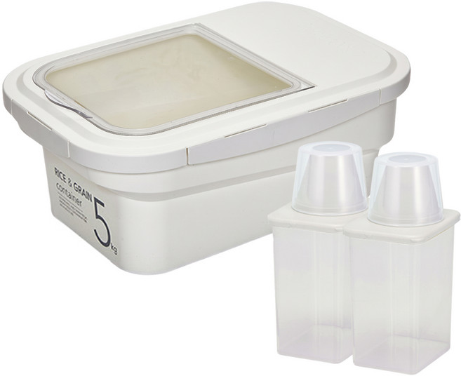 cimelax 密封儲米箱 5kg*1+穀物密封保鮮罐 950ml*2, 象牙白色, 1組