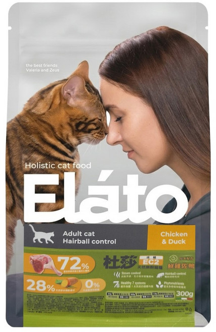 Elato 杜莎 成貓用 EC2 天然無榖貓糧 化毛配方, 鮮雞佐鴨, 300g, 1包