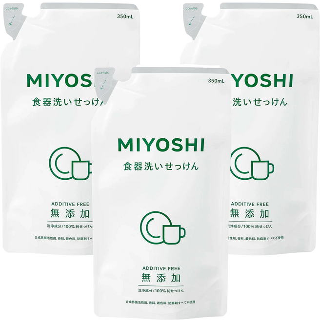 MIYOSHI 無添加 餐具清潔液補充包 350mL, 3包
