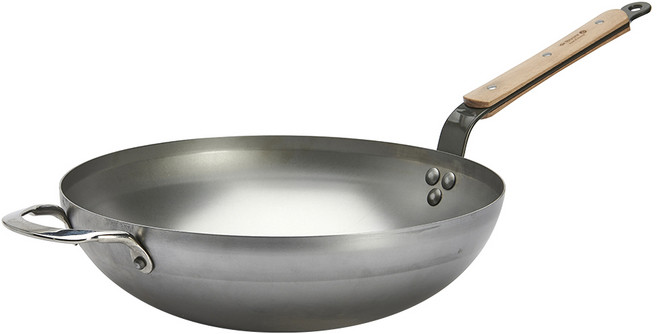 de Buyer 畢耶 原礦木柄蜂蠟 中華北京炒鍋 附握耳, 32cm, 1個