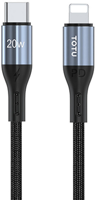 TOTU 拓途 Type-C-Lightning PD充電傳輸編織快充線 極速2代, 0.5m, 銀灰色 + 黑色, 1條