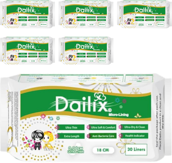 Dailix 每日健康檢查乾爽抑菌護墊, 18cm, 30片, 6包