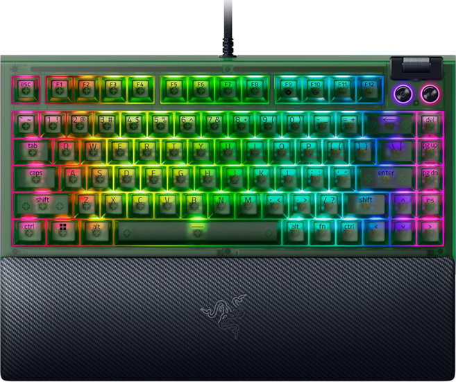 RAZER 雷蛇 黑寡婦蜘幻彩版 V4 75% 電競 Wired 機械式鍵盤 幻影綠 RZ03-05003300-R3M1 Razer 機械軸(觸感式) 半透明ABS樹脂 英文
