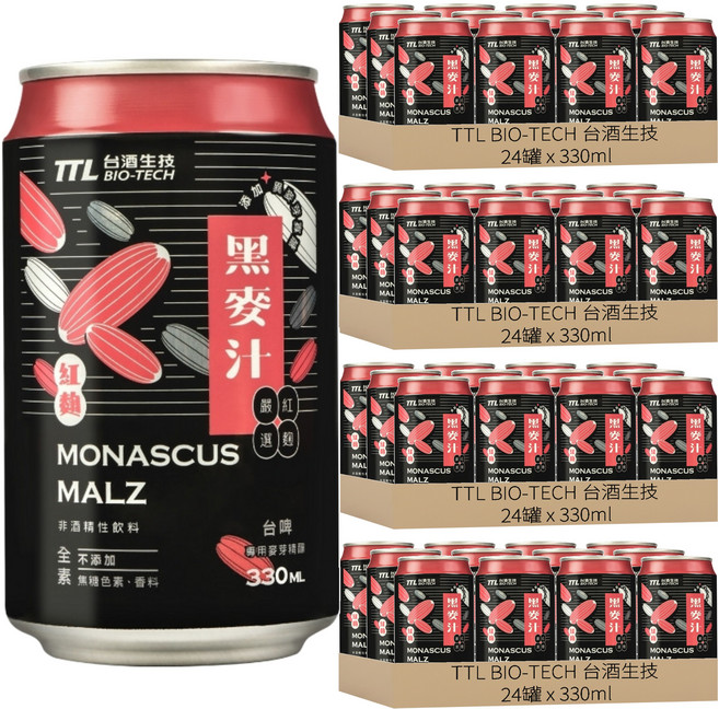 TTL BIO-TECH 台酒生技 紅麴黑麥汁, 330ml, 96罐