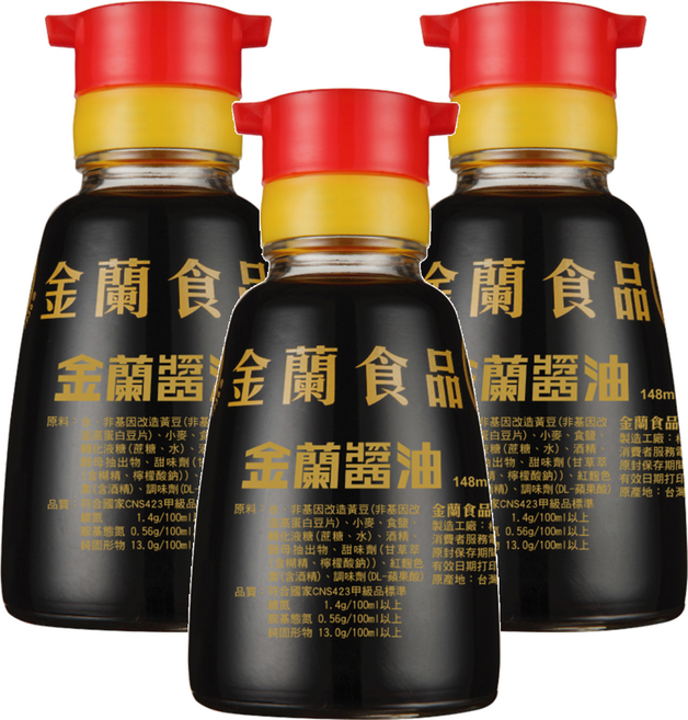 KIMLAN 金蘭 桌上瓶醬油, 148ml, 3瓶