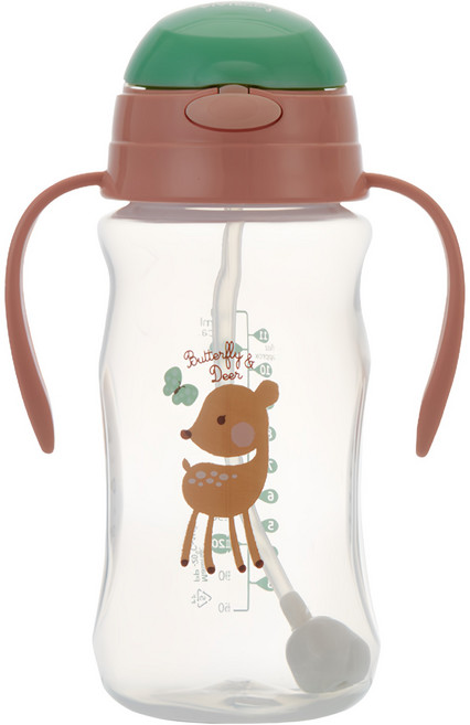 vivibaby 彈跳吸管杯, 小鹿 棕色 + 透明色, 330ml, 1個