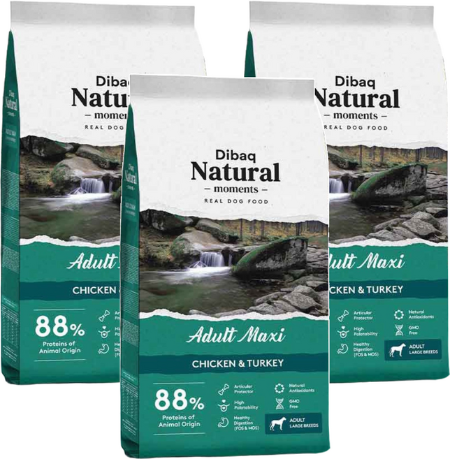 Dibaq Natural moments 自然嗑犬糧 大型成犬 關節保健配方, 雞肉 + 火雞肉, 300g, 3包