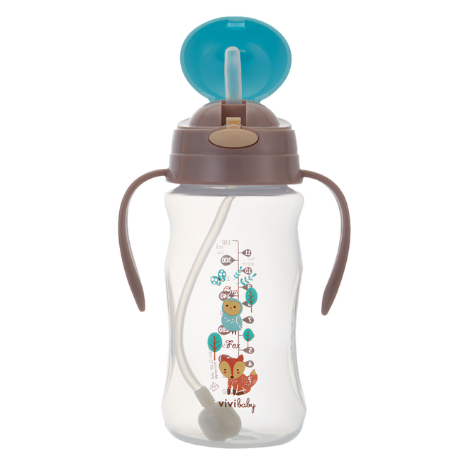 vivibaby 彈跳吸管杯, 貓頭鷹 透明色, 330ml, 1個