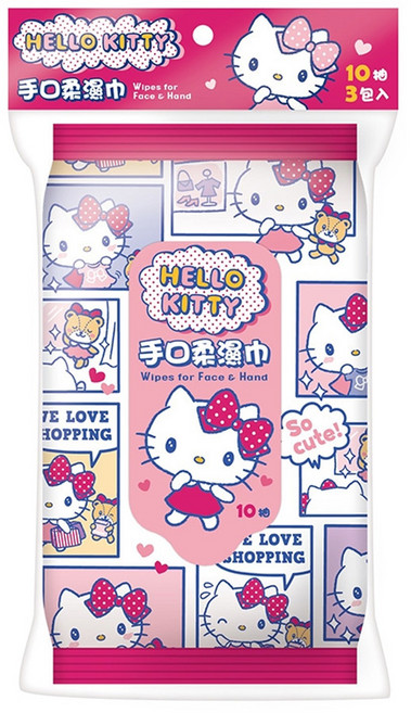 Sanrio 三麗鷗 Hello Kitty 手口柔濕巾隨手包 10抽, 1入, 15包