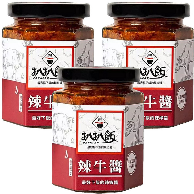 扒扒飯 辣牛醬, 180g, 3瓶