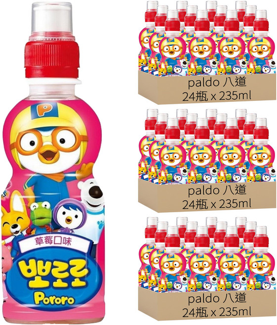 paldo 八道 Pororo 啵樂樂乳酸飲 草莓, 235ml, 72瓶