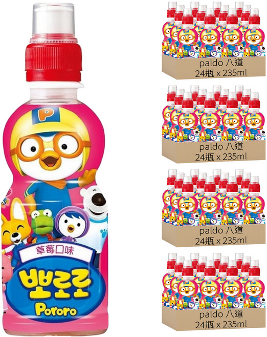 paldo 八道 Pororo 啵樂樂乳酸飲 草莓, 235ml, 96瓶