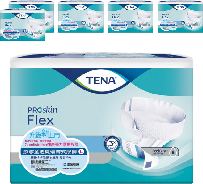 TENA 添寧 PROskin 全透氣環帶式尿褲, L, 30片, 6包