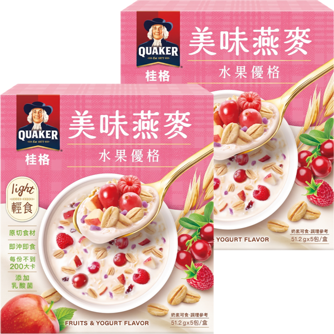 QUAKER 桂格 美味燕麥 水果優格 5包, 256g, 2盒