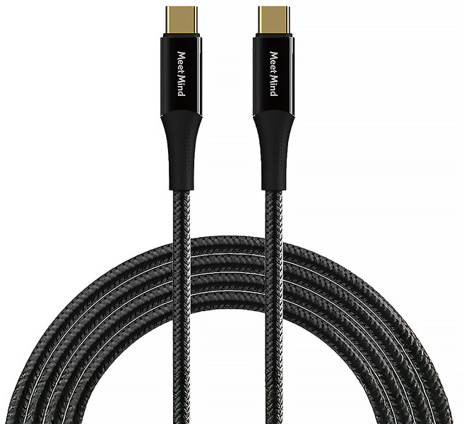 Meet Mind USB-C-USB-C 100W 漁網編織強化快速充電傳輸線, 2.2m, 1條, 黑色