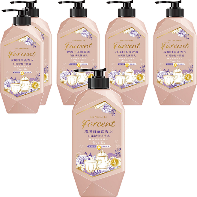 farcent 花仙子 LES PARFUMS DE Farcent 白泥淨化沐浴乳 玫瑰白茶, 1kg, 6瓶