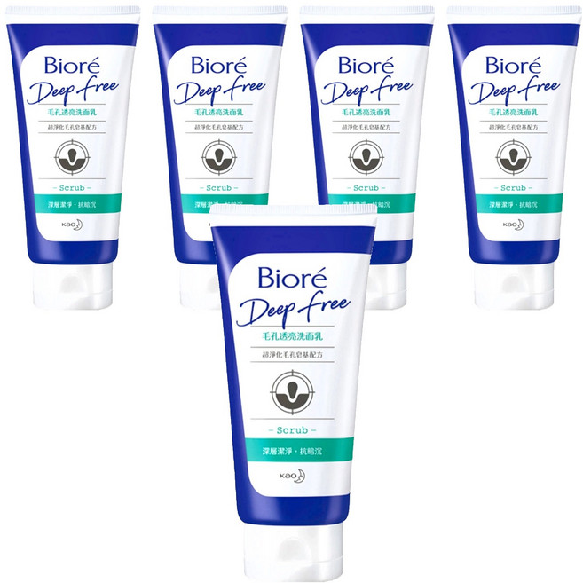 Biore 蜜妮 Deep Free 毛孔透亮洗面乳, 120g, 5條