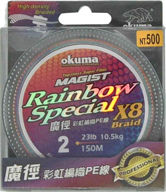 okuma 寶熊釣具 魔徑 X8 8股PE編織線 釣線, 彩虹色, 1個