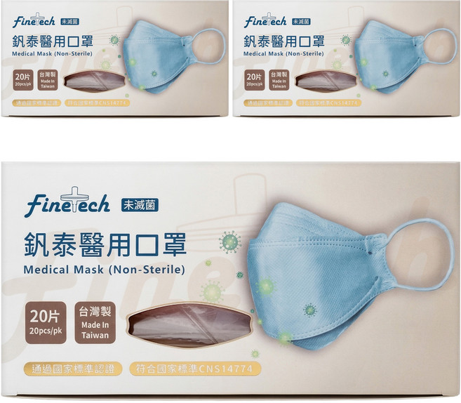 Finetech 釩泰 醫用魚型口罩, 黛妃紫, 20片, 3盒