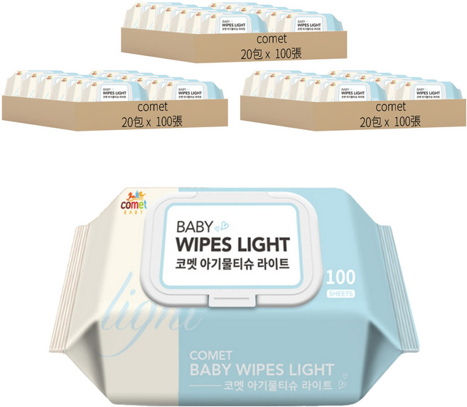 comet Baby Wipes Light 寶寶濕紙巾 掀蓋式, 100張, 60包, 20g