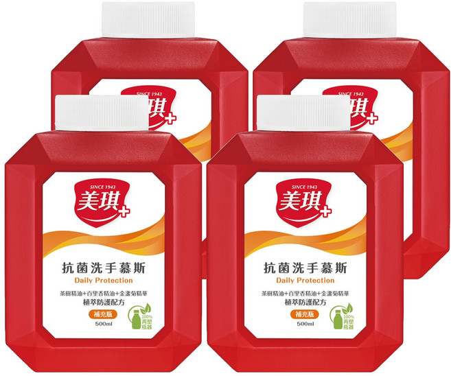 美琪 抗菌洗手慕斯 補充瓶, 500ml, 4瓶