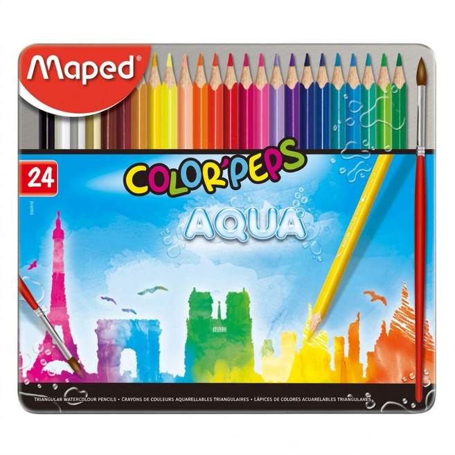 Maped 學用水彩色鉛筆 24色鐵盒, 24色, 1組