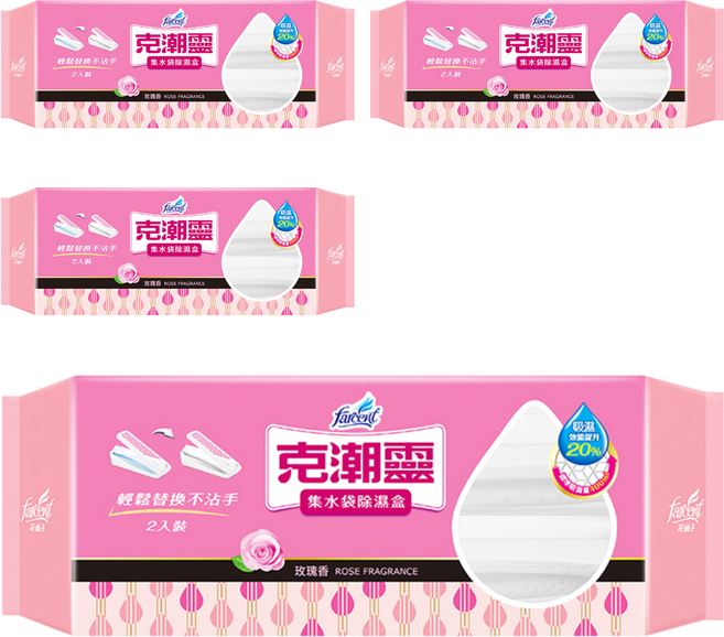 Farcent 克潮靈 集水袋除濕盒 玫瑰香, 360g, 4盒