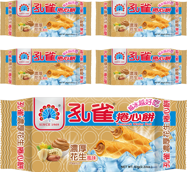 孔雀 捲心餅 濃厚花生風味, 63g, 5包